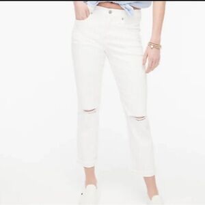 I Crew distressed boyfriend crop white jeans
